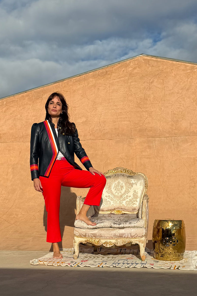 PREVENTA Chaqueta CONDECORADA cuero vegano azul marino