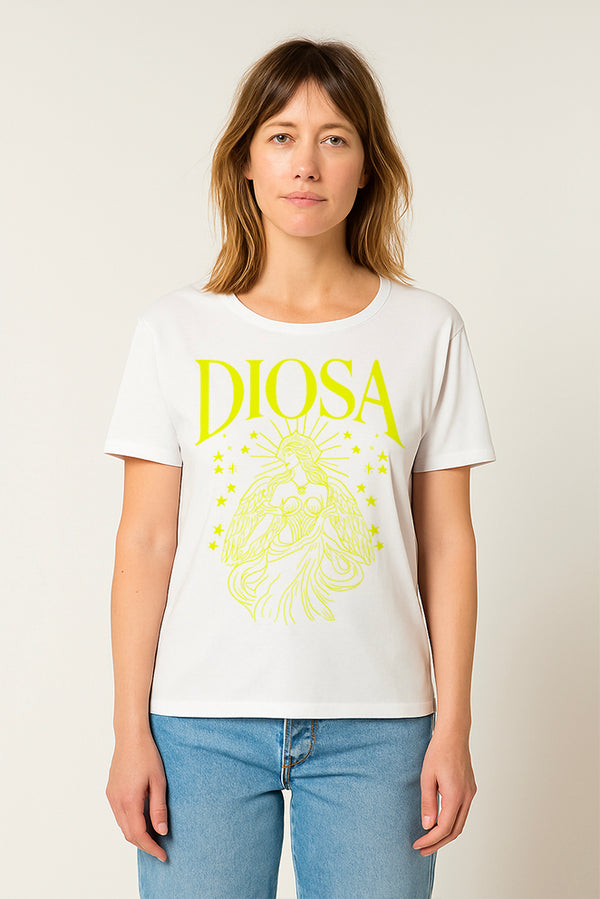Camiseta blanca DIOSA amarillo