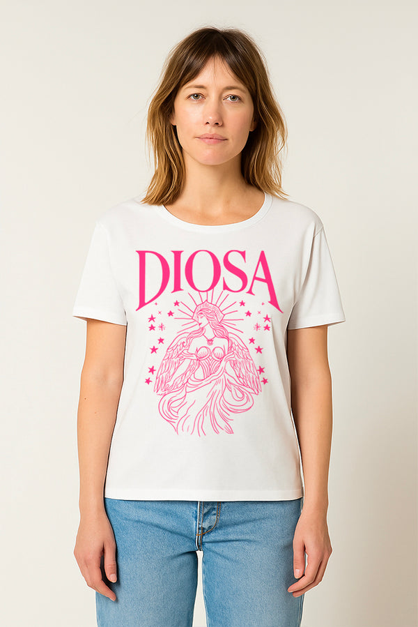 Camiseta blanca DIOSA rosa