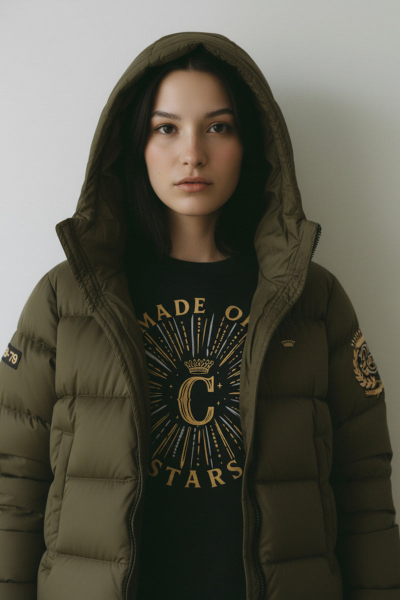 ABRIGO PLUMAS HEREDERA CAQUI