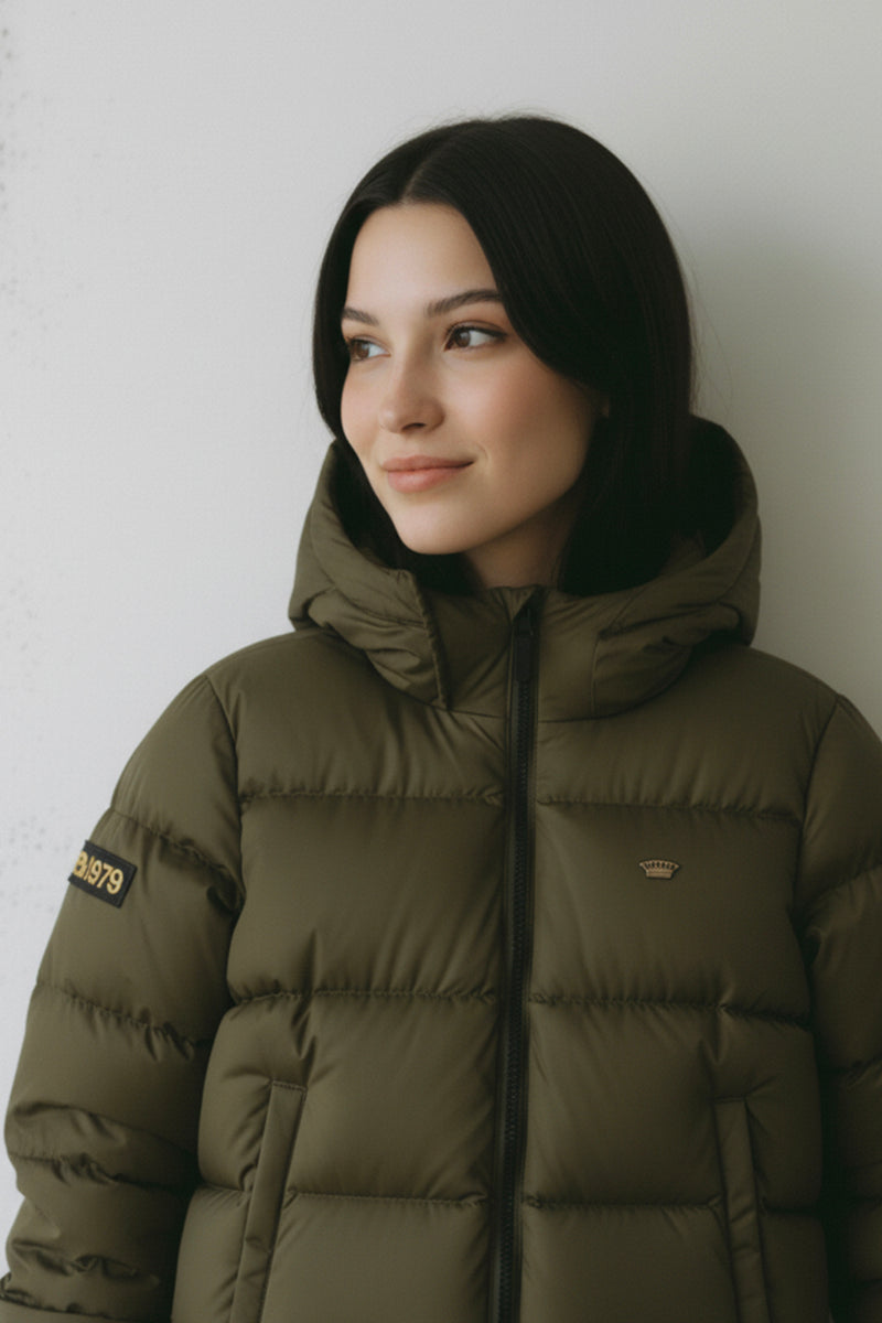 ABRIGO PLUMAS HEREDERA CAQUI