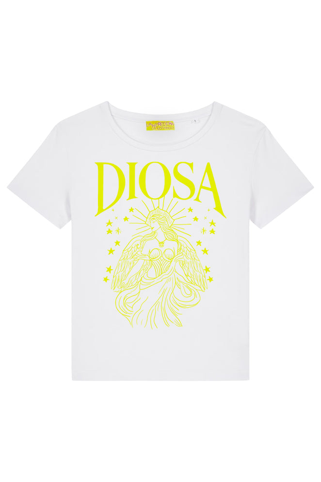Camiseta blanca DIOSA amarillo