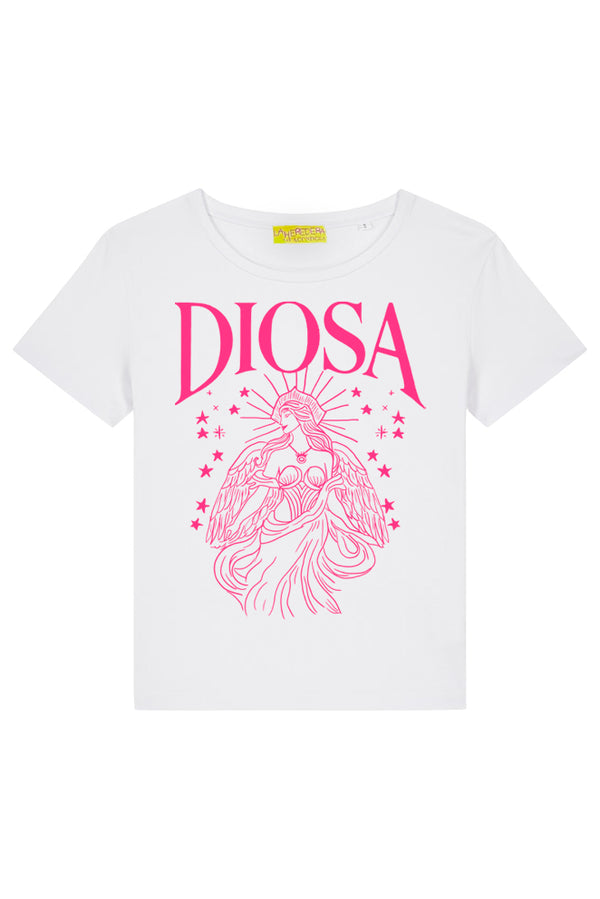 Camiseta blanca DIOSA rosa