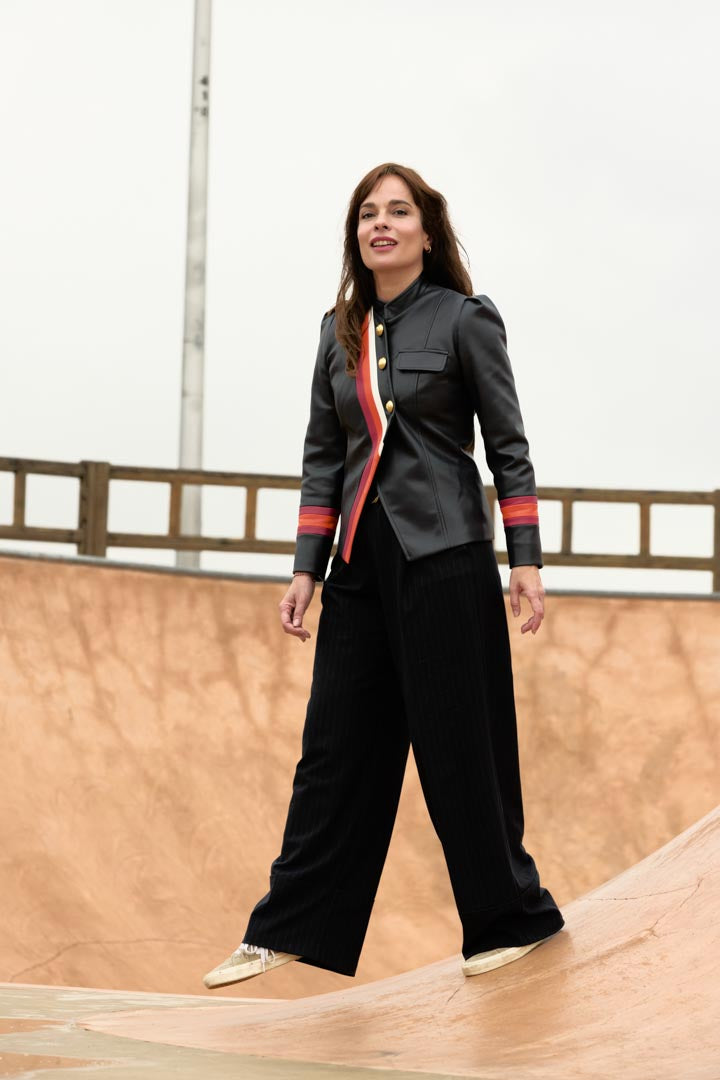 PREVENTA Chaqueta CONDECORADA cuero vegano azul marino