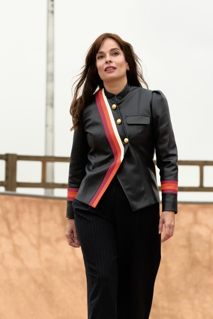 PREVENTA Chaqueta CONDECORADA cuero vegano azul marino